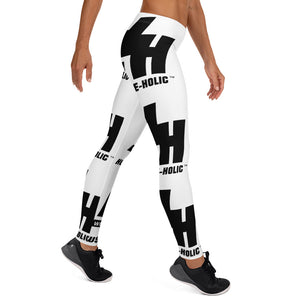 Hustleholic Ladies Leggings: White with Black Logo - Hustleholic Wear