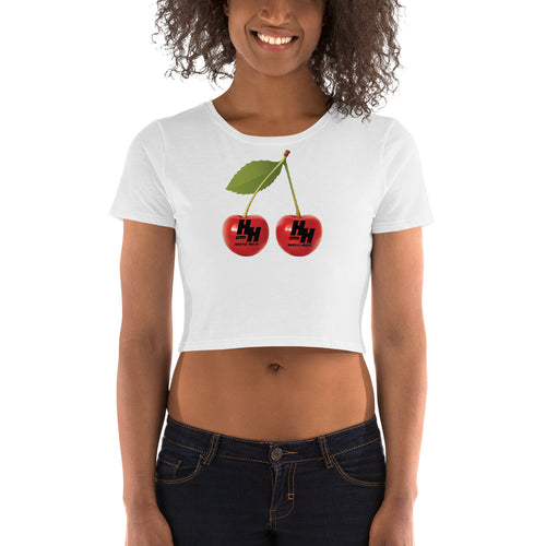 Women’s Crop Tee, Fruits of My Labor edition, cherries w/ black classic logo - Hustleholic Wear