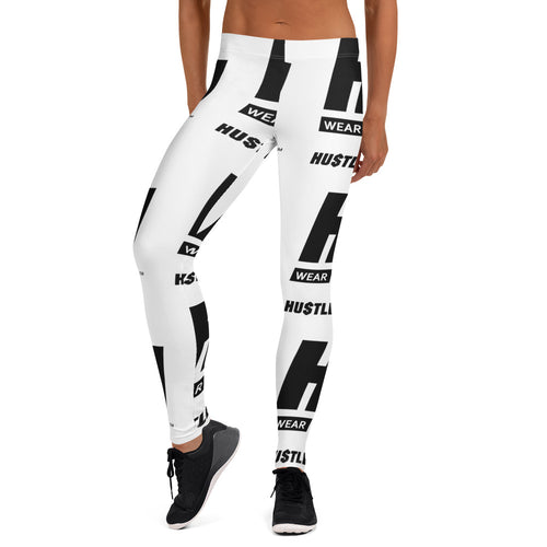 Hustleholic Ladies Leggings: White with Black Logo - Hustleholic Wear