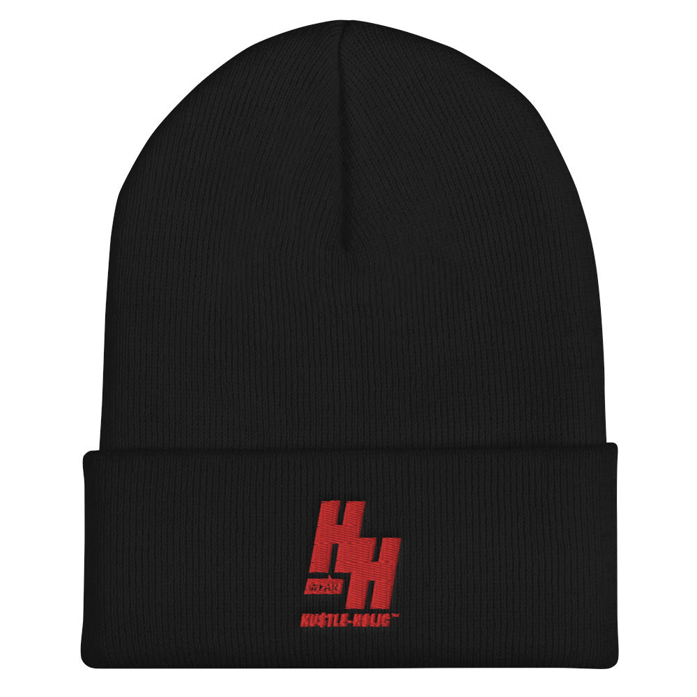 Cuffed Beanie Embroidered Red logo - Hustleholic Wear